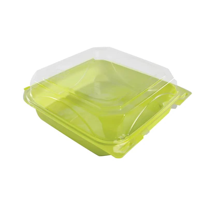 The BOTTLEBOX ® Take-Out Container Hinged 9.38X8.75X3.03 IN RPET Lime Green Clear Rectangle 200/Case