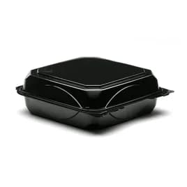 The BOTTLEBOX ® Take-Out Container Hinged 8.46X7.96X2.88 IN RPET Black Rectangle 200/Case