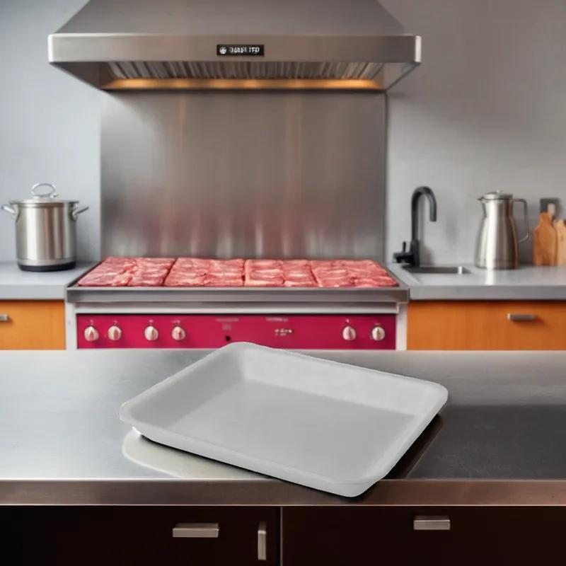 2D Meat Tray 8.25X5.75X1.25 IN 1 Compartment Polystyrene Foam White Rectangle 500/Case