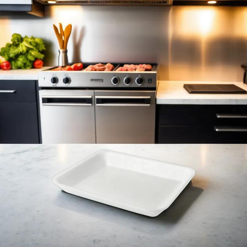 2D Meat Tray 8.25X5.75X1.25 IN 1 Compartment Polystyrene Foam White Rectangle 500/Case