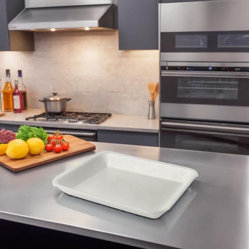 2D Meat Tray 8.25X5.75X1.25 IN 1 Compartment Polystyrene Foam White Rectangle 500/Case