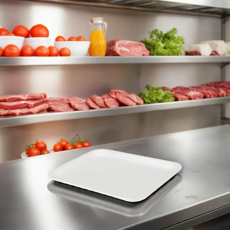 4S Meat Tray 9.44X7.28X0.625 IN 1 Compartment Polystyrene Foam White Rectangle 500/Case