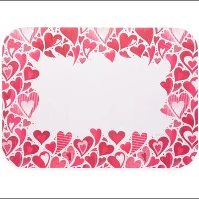 Dinex® The Happenings Holiday Tray Cover 15X20 IN Red Pink Gold Valentine's Day Paper Disposable 100/Case