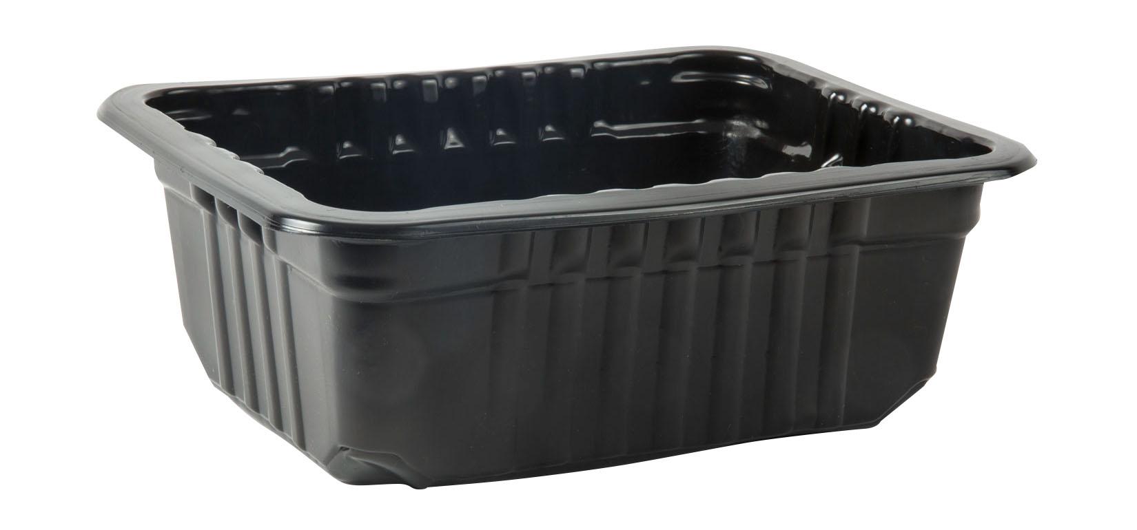 Meat Tray 8.75X6.72X3 IN 1 Compartment PP Black Rectangle Barrier 3640/Pallet