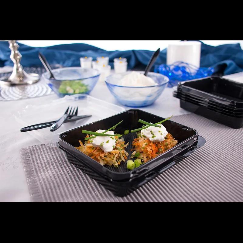 Solo® Creative Carryouts® BoxLine™ Take-Out Container Hinged 6.22X5.91X2.09 IN PS Black Clear Bar Lock 200/Case