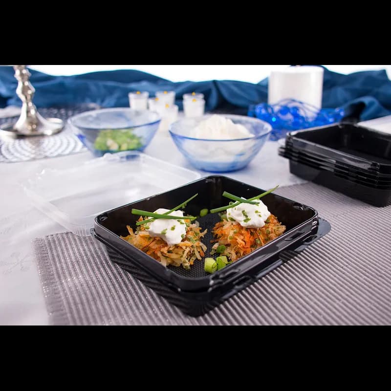 Solo® Creative Carryouts® BoxLine™ Take-Out Container Hinged 6.22X5.91X2.09 IN PS Black Clear Bar Lock 200/Case