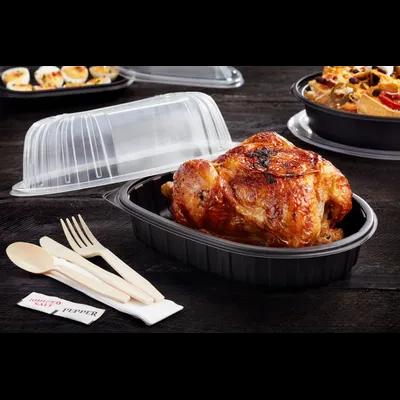 Roasted Chicken Roaster Container & Lid Combo 41.6 OZ 10X7.5X4 IN MFPP PP Black Clear 95/Case