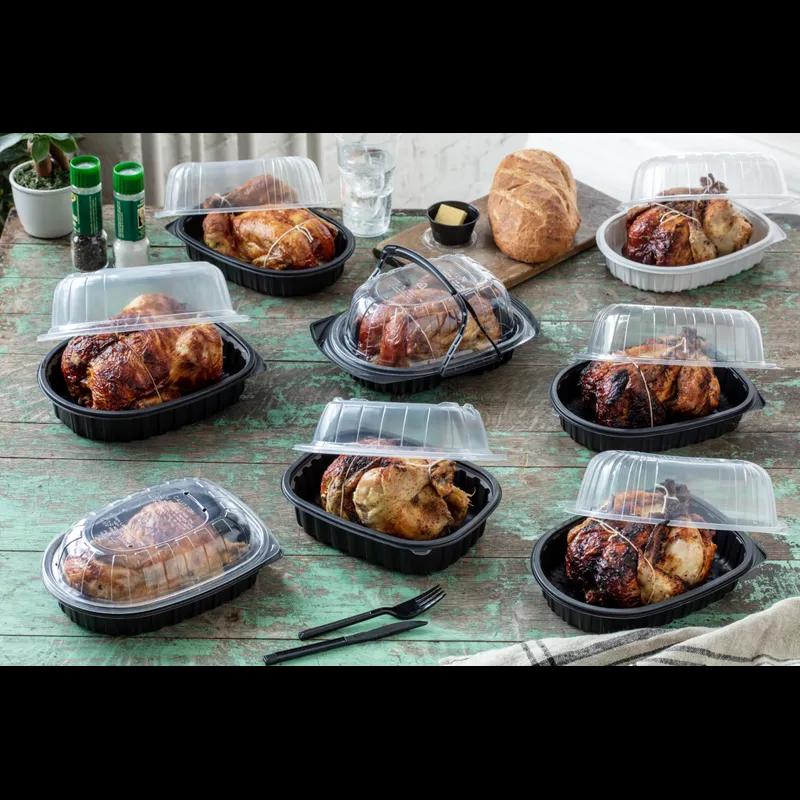 Roasted Chicken Roaster Container & Lid Combo 41.6 OZ 10X7.5X4 IN MFPP PP Black Clear 95/Case