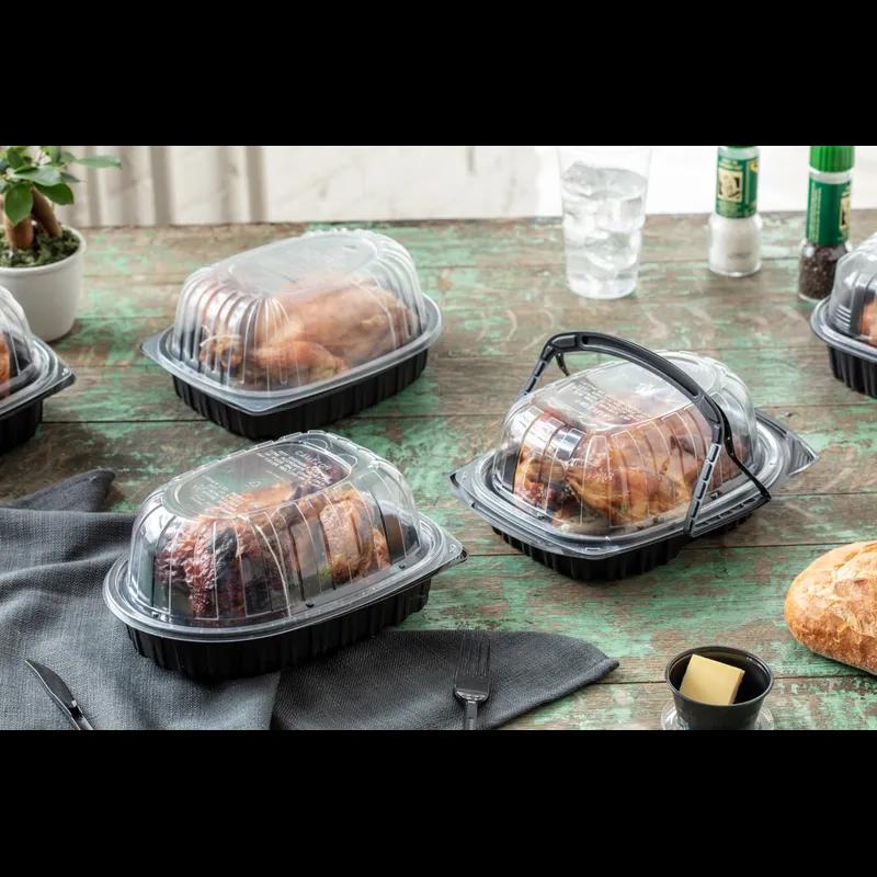 Roasted Chicken Roaster Container & Lid Combo 41.6 OZ 10X7.5X4 IN MFPP PP Black Clear 95/Case
