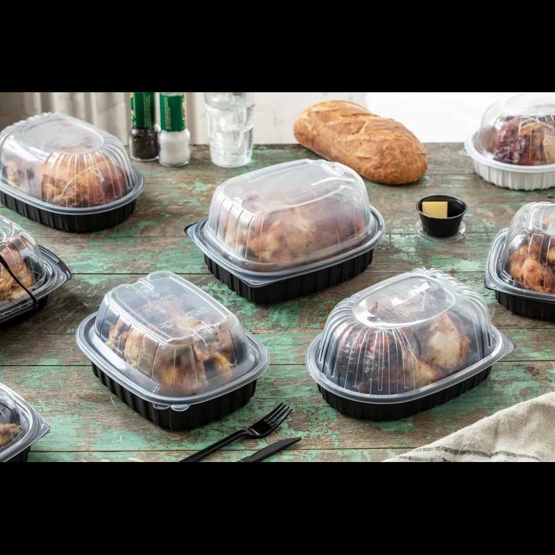 Roasted Chicken Roaster Container & Lid Combo 41.6 OZ 10X7.5X4 IN MFPP PP Black Clear 95/Case