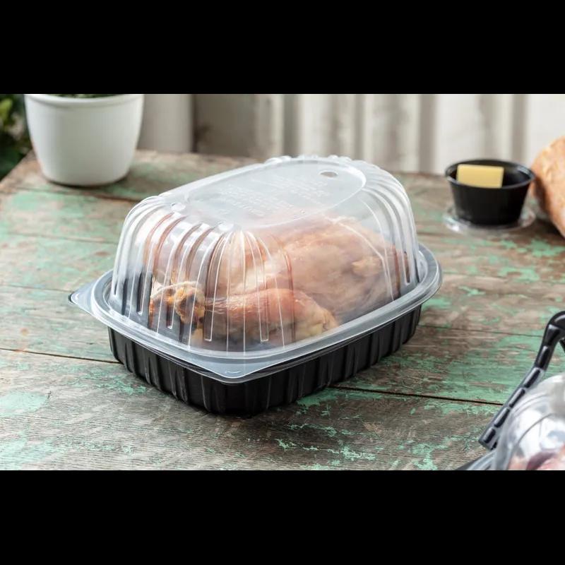 Roasted Chicken Roaster Container & Lid Combo 41.6 OZ 10X7.5X4 IN MFPP PP Black Clear 95/Case