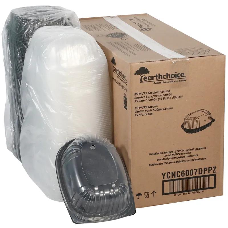 Roasted Chicken Roaster Container & Lid Combo 41.6 OZ 10X7.5X4 IN MFPP PP Black Clear 95/Case