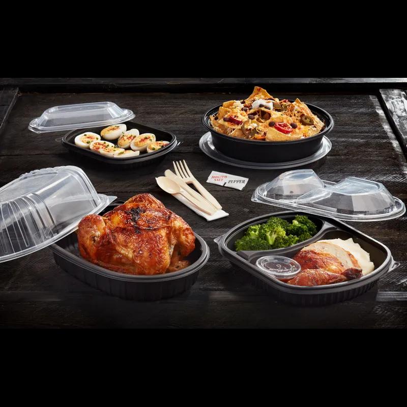Roasted Chicken Roaster Container & Lid Combo 41.6 OZ 10X7.5X4 IN MFPP PP Black Clear 95/Case