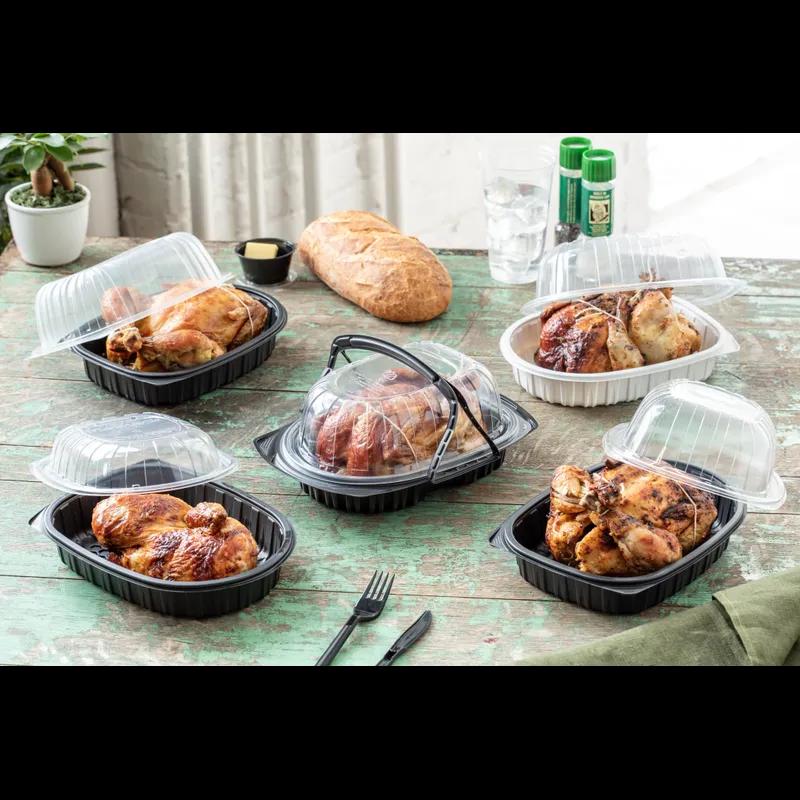 Roasted Chicken Roaster Container & Lid Combo 41.6 OZ 10X7.5X4 IN MFPP PP Black Clear 95/Case