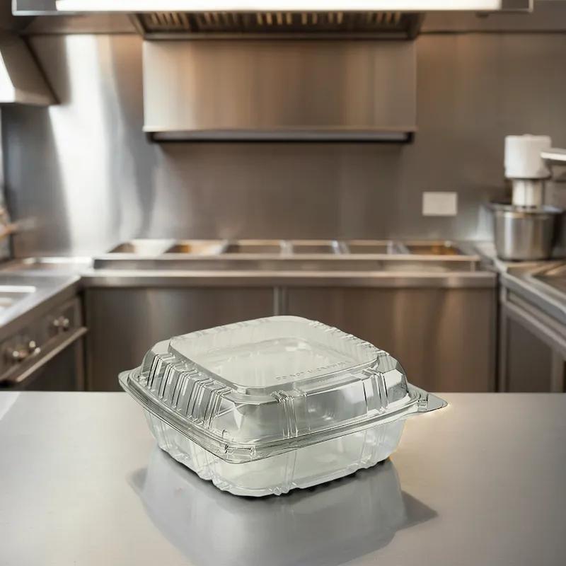 Take-Out Container Hinged 8X8X2.375 IN Plastic Square 200/Case