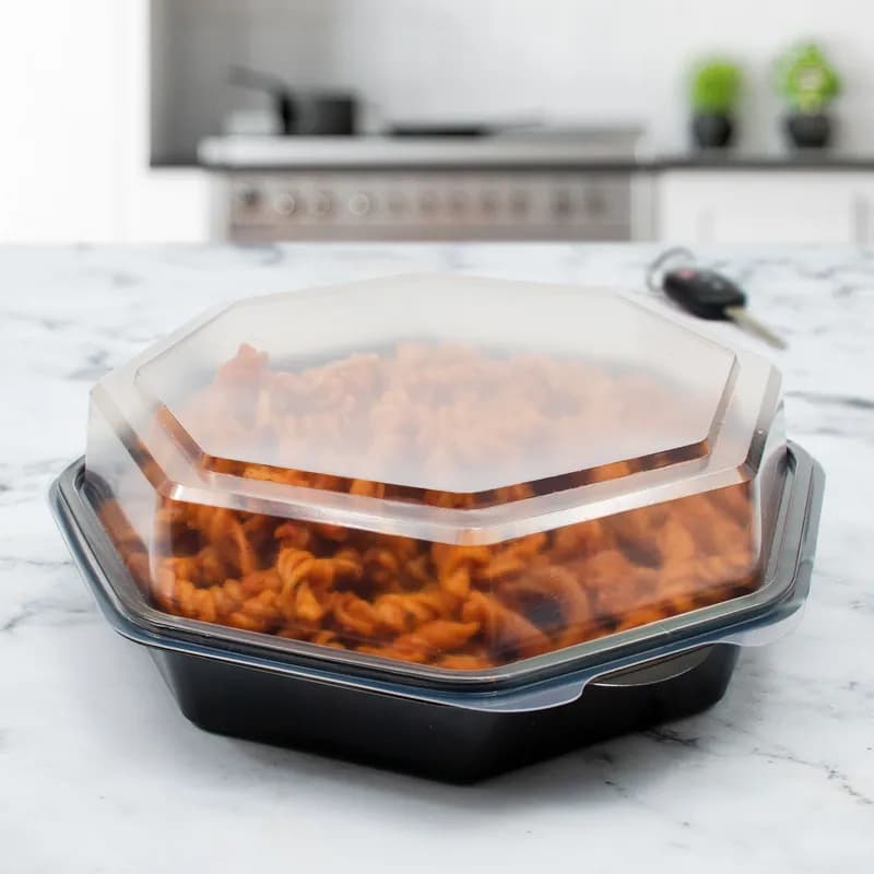 Solo® Creative Carryouts® OctaView® Take-Out Container Hinged 7.94X7.48X3.15 IN PS Black Clear Deep Leak Resistant 100/Case