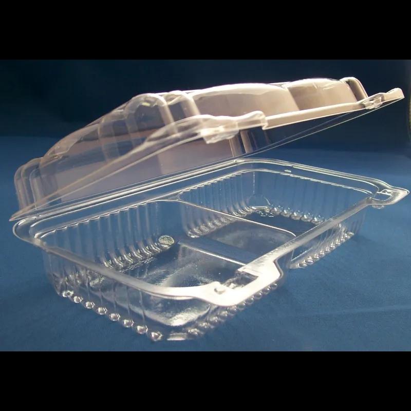 Bakery Hinged Container With Dome Lid 2 Compartment OPS Clear Shallow 500/Case