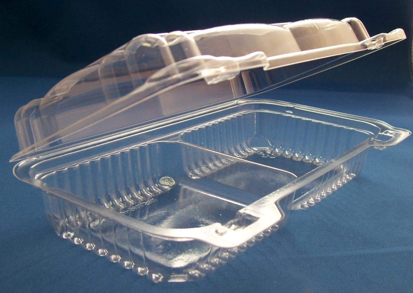 Bakery Hinged Container With Dome Lid 2 Compartment OPS Clear Shallow 500/Case