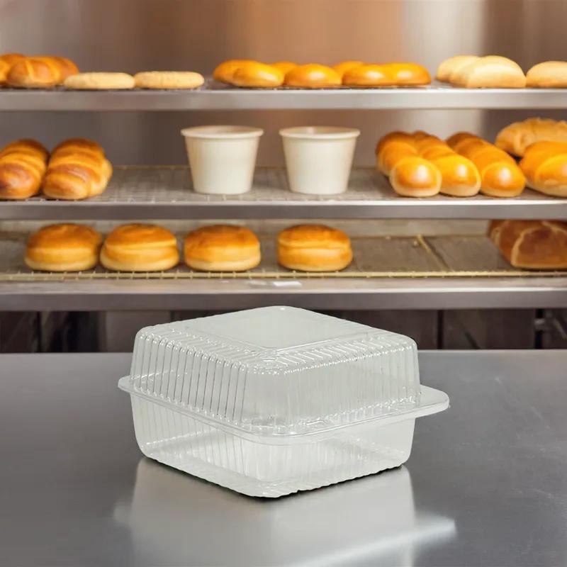 Bakery Hinged Container With Dome Lid OPS Clear Square Deep 500/Case