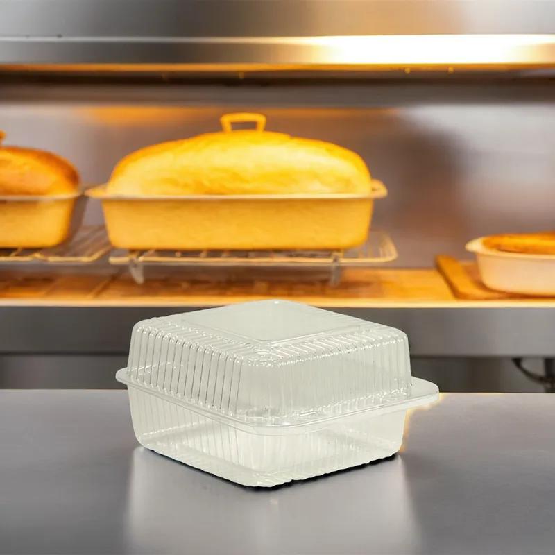 Bakery Hinged Container With Dome Lid OPS Clear Square Deep 500/Case