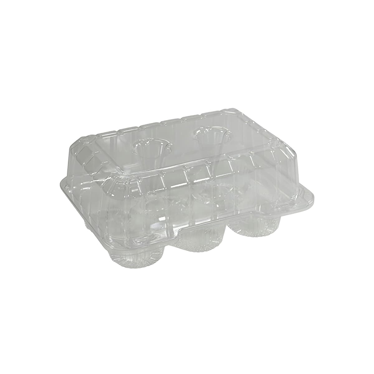 Cupcake Hinged Container With Dome Lid 9.375X6.75X4 IN 6 Compartment OPS Clear Rectangle Deep 350/Case