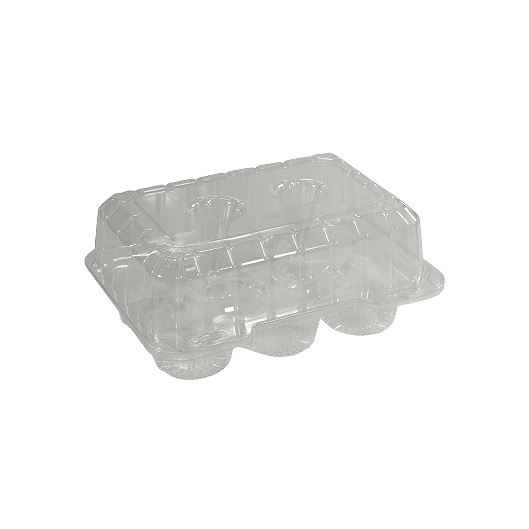 Cupcake Hinged Container With Dome Lid 9.375X6.75X4 IN 6 Compartment OPS Clear Rectangle Deep 350/Case