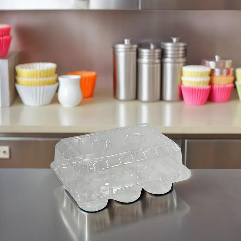 Cupcake Hinged Container With Dome Lid 9.375X6.75X4 IN 6 Compartment OPS Clear Rectangle Deep 350/Case