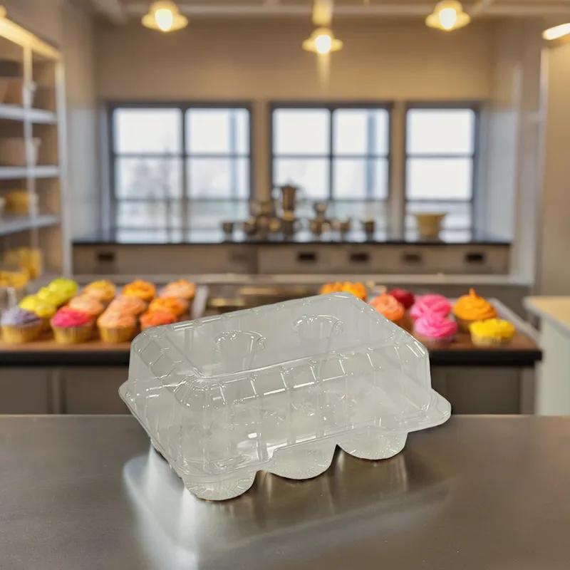 Cupcake Hinged Container With Dome Lid 9.375X6.75X4 IN 6 Compartment OPS Clear Rectangle Deep 350/Case