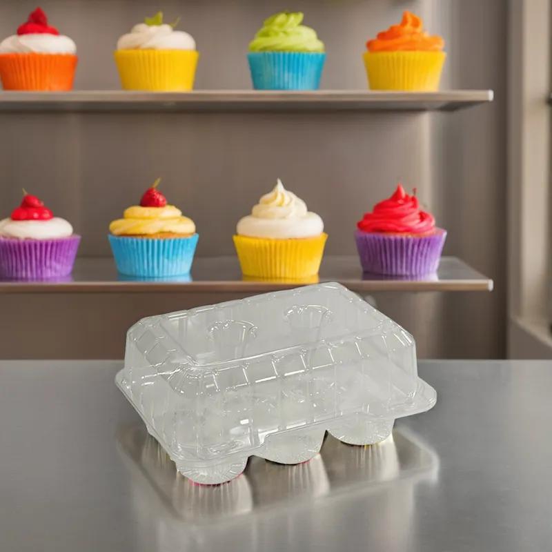 Cupcake Hinged Container With Dome Lid 9.375X6.75X4 IN 6 Compartment OPS Clear Rectangle Deep 350/Case