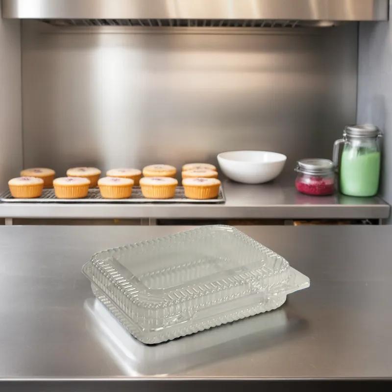 Bakery Hinged Container With Flat Lid OPS Clear Rectangle Deep 350/Case