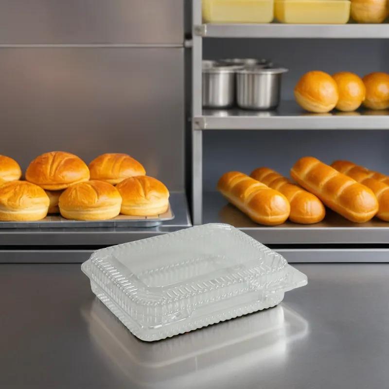 Bakery Hinged Container With Flat Lid OPS Clear Rectangle Deep 350/Case