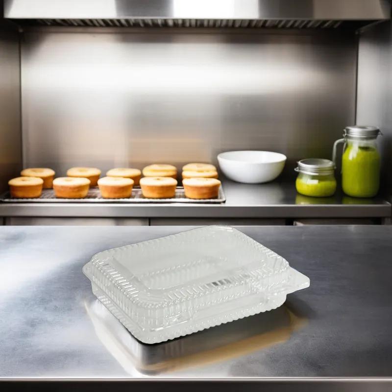 Bakery Hinged Container With Flat Lid OPS Clear Rectangle Deep 350/Case