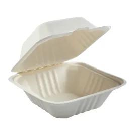 Take-Out Container Hinged 6X6 IN Molded Fiber White Microwave Safe Freezer Safe 500/Case
