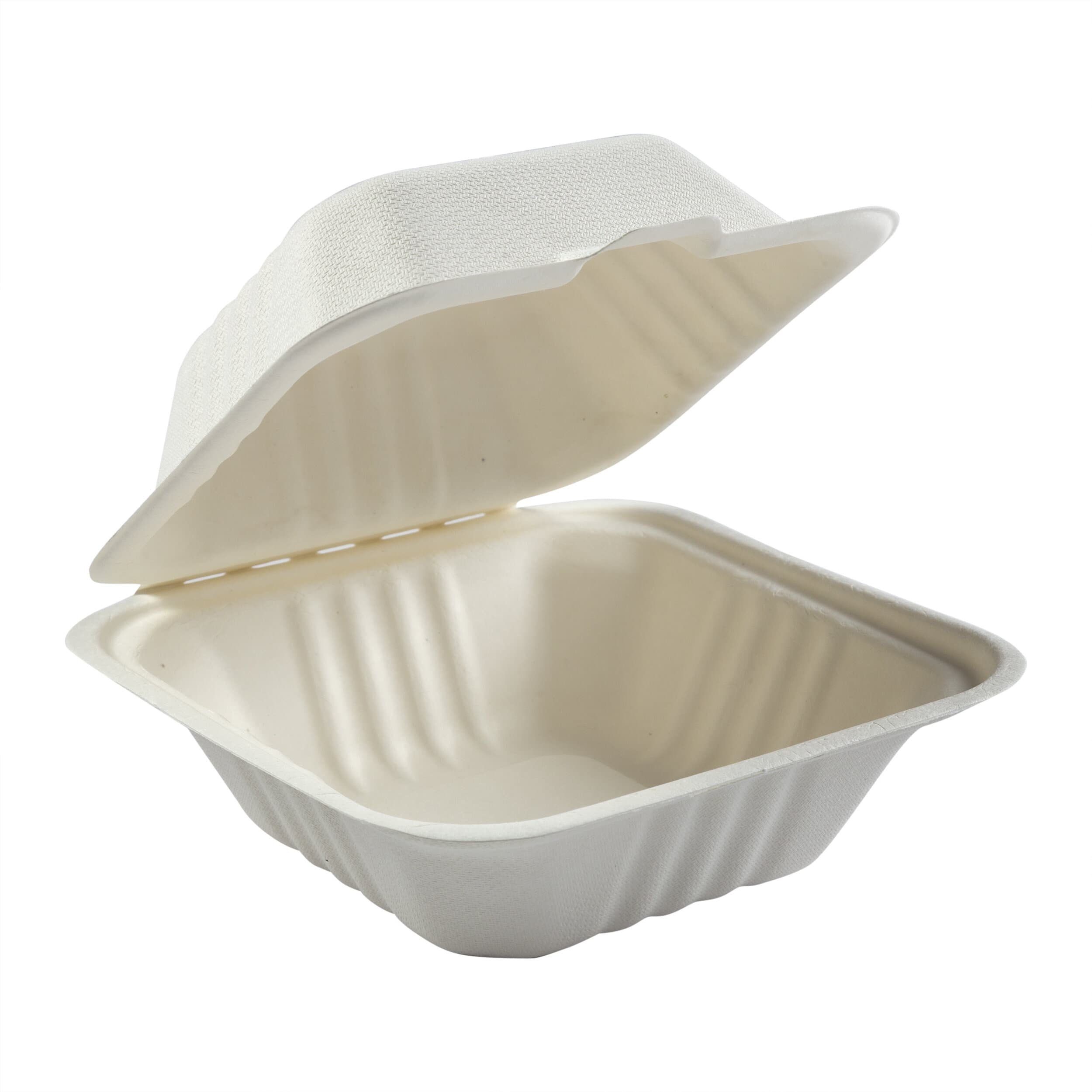 PrimeWare® Take-Out Container Hinged 6X6 IN Molded Fiber White Microwave Safe Freezer Safe 500/Case