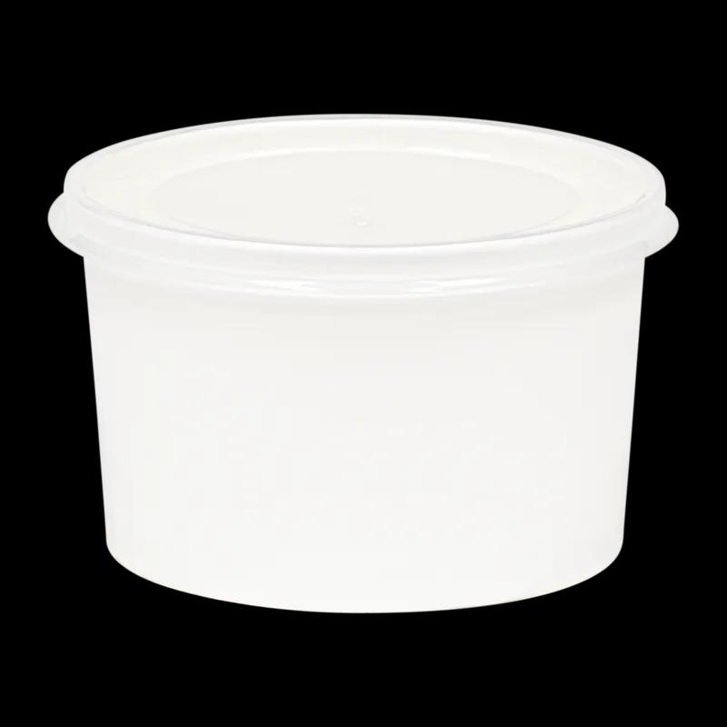 Soup Food Container Base & Lid Combo With Polypropylene (PP) Lid 16 OZ SBS Paperboard White Clear Squat 216/Case