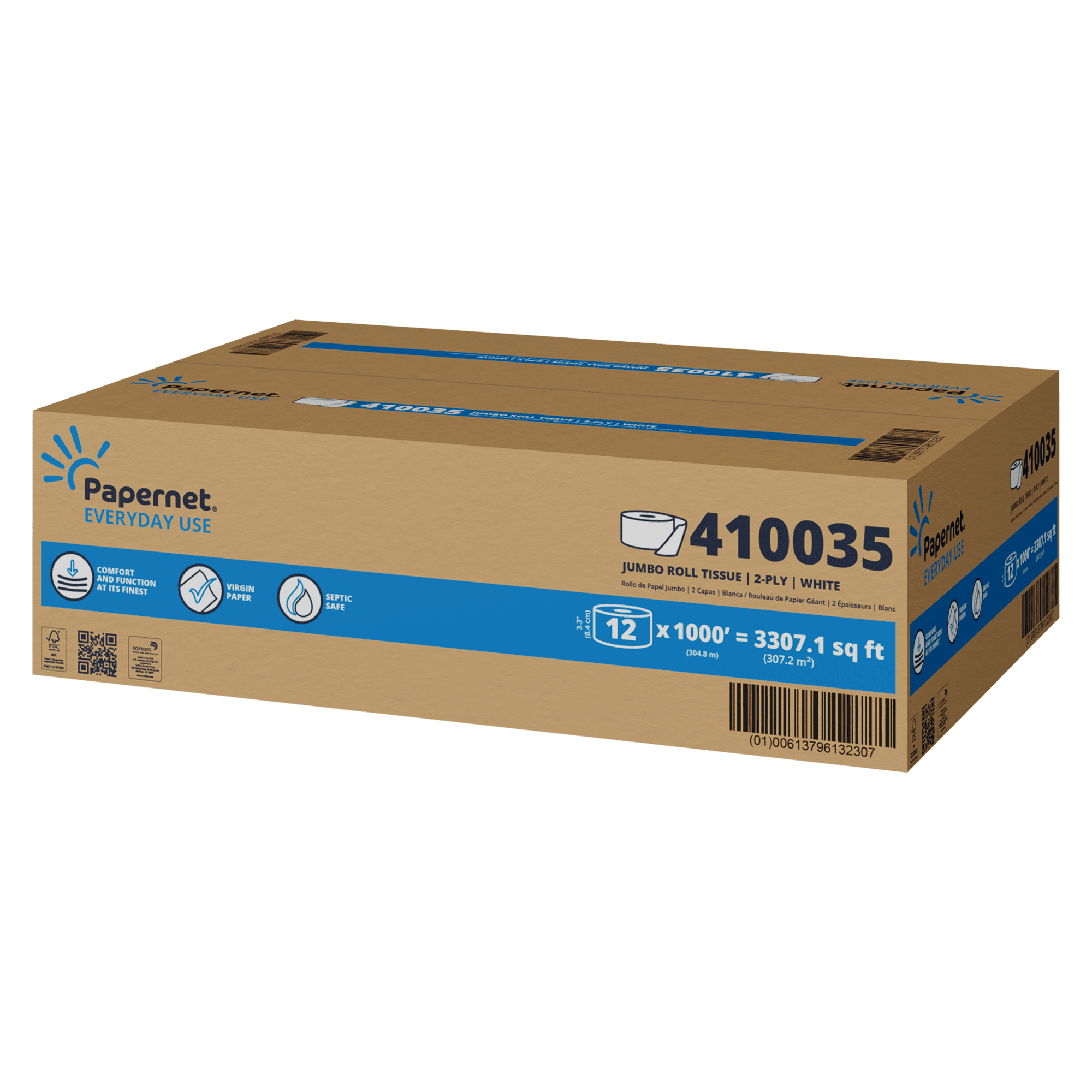 Papernet Everyday Use Toilet Paper & Tissue Roll Jumbo (JRT) 12 Rolls/Case