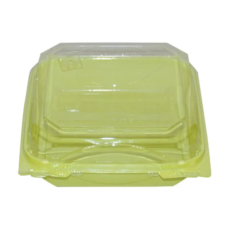 The BOTTLEBOX ® Take-Out Container Hinged 8.5X8X2.88 IN 3 Compartment RPET Clear Green Square 200/Case