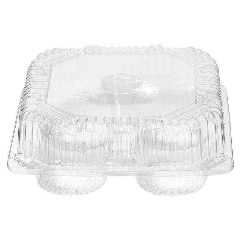 Muffin Hinged Container With Dome Lid 8X8.75X3.25 IN 4 Compartment OPS Clear Square 250/Case
