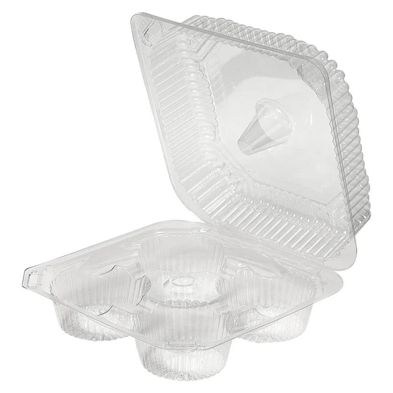 Muffin Hinged Container With Dome Lid 8X8.75X3.25 IN 4 Compartment OPS Clear Square 250/Case