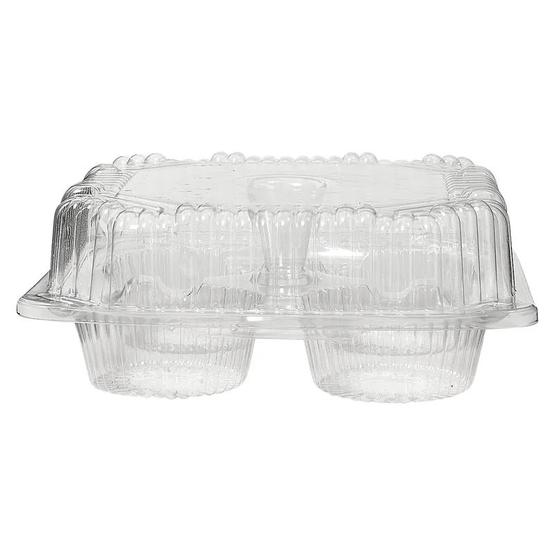 Muffin Hinged Container With Dome Lid 8X8.75X3.25 IN 4 Compartment OPS Clear Square 250/Case