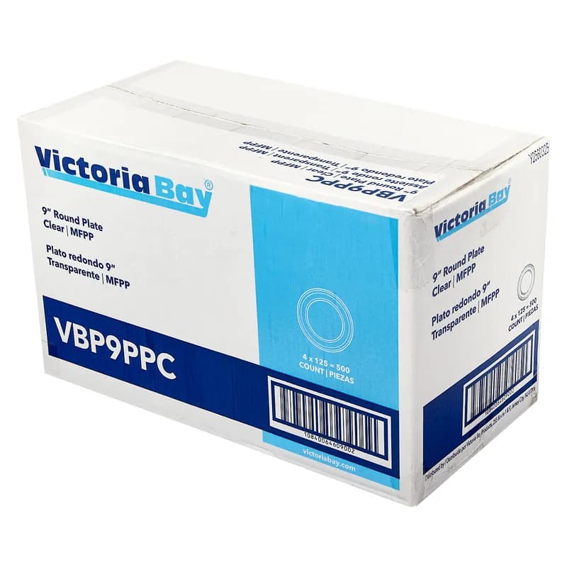 Victoria Bay Plate 9 IN Plastic Clear Round Heavyweight 125 Count/Pack 4 Packs/Case 500 Count/Case