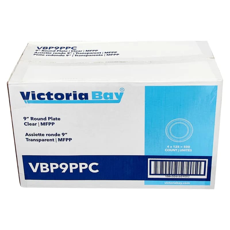 Victoria Bay Plate 9 IN Plastic Clear Round Heavyweight 125 Count/Pack 4 Packs/Case 500 Count/Case