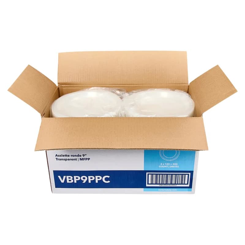Victoria Bay Plate 9 IN Plastic Clear Round Heavyweight 125 Count/Pack 4 Packs/Case 500 Count/Case