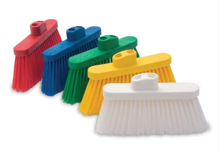 Broom Head 9X4 IN Yellow Polybutylene Terephthalate (PBT) Plastic Angled 2 Threaded Handle Holes 6/Case