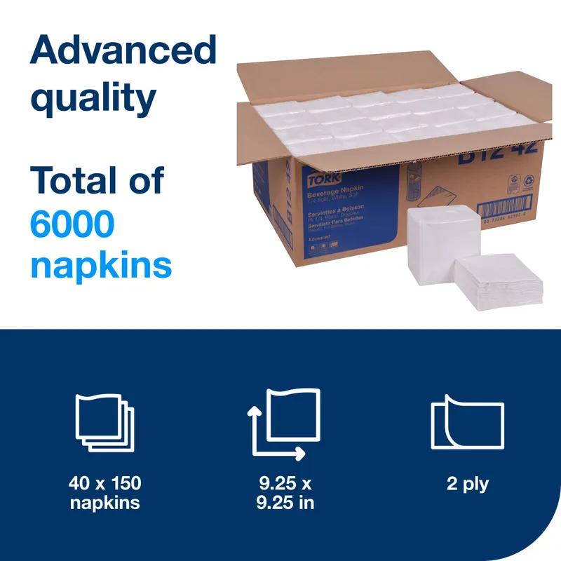 Beverage Napkins 9.25X9.25 IN 4.625X4.625 IN White Paper 2PLY 1/4 Fold Refill Embossed 150 Count/Pack 40 Packs/Case
