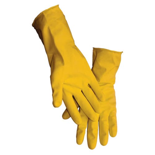 ProWorks® Gloves Medium (MED) Yellow 16MIL Rubber Latex Flock Lined 1/Pair