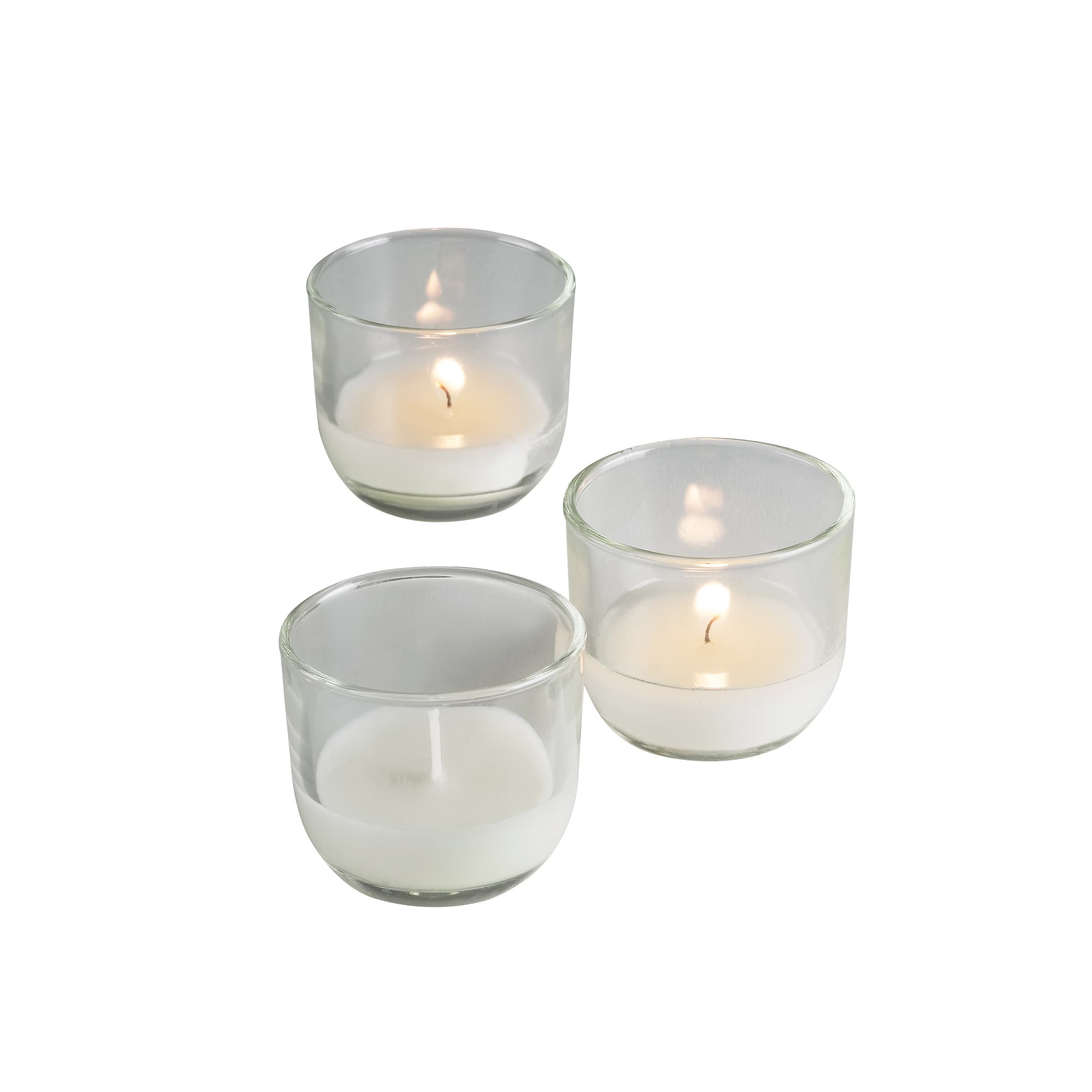 Tealight Candle 8-HR Glass Wax Clear White 48/Case