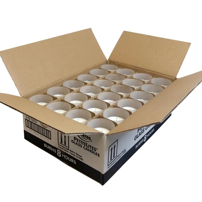 Tealight Candle 8-HR Glass Wax Clear White 48/Case