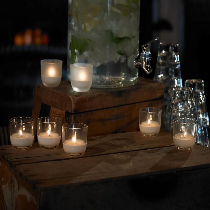 Tealight Candle 8-HR Glass Wax Clear White 48/Case