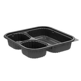 Culinary Squares® Take-Out Container Base 33 OZ 3 Compartment PP Black Square Microwave Safe 300/Case
